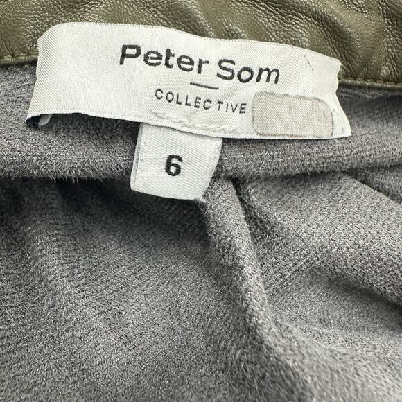 Peter Som Olive Green Faux Leather Mini Shirt Dress SIze 6 Career Designer $355 - Picture 13 of 13